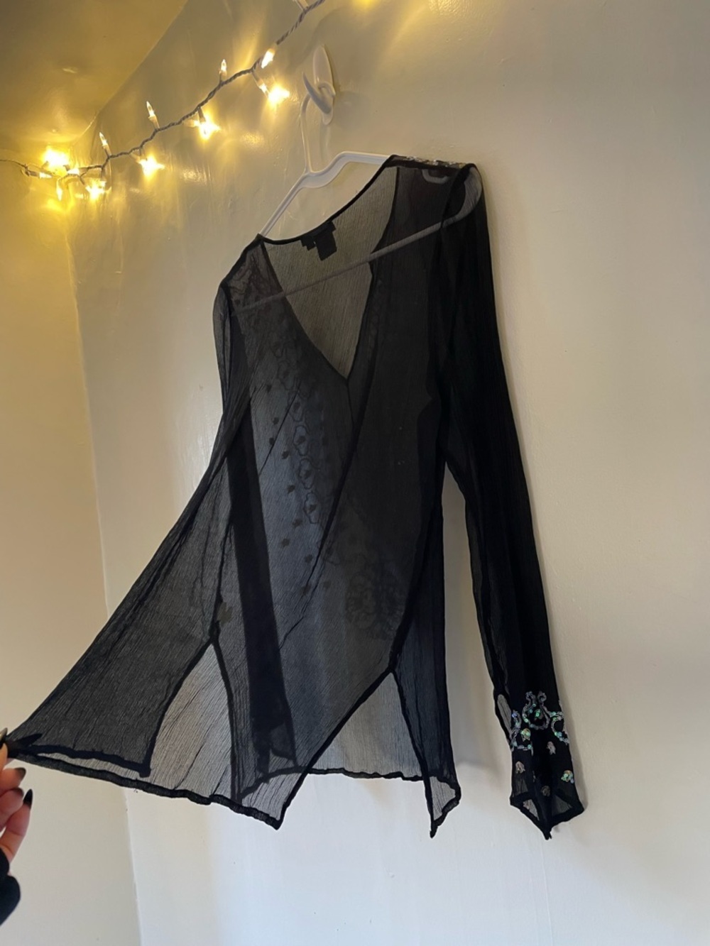 VENUS Black LongSleeve Embellished 100% Silk Y2K Top Tunic Beach Summer Cover - Picture 7 of 16